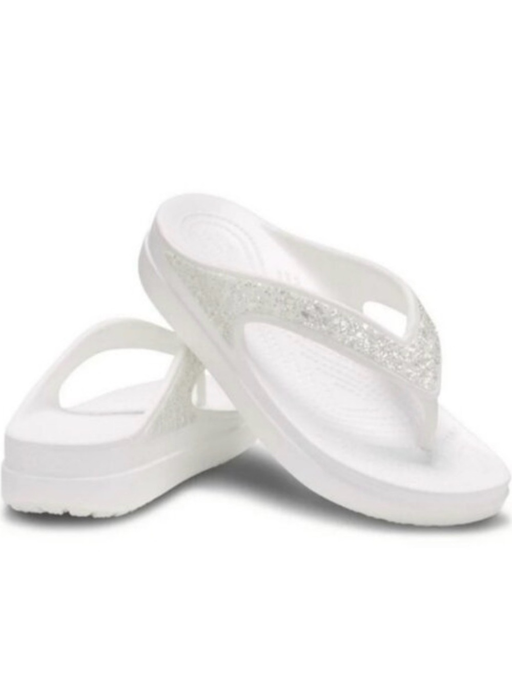 CROCS White Glitter Platform Flip Sandals for Women